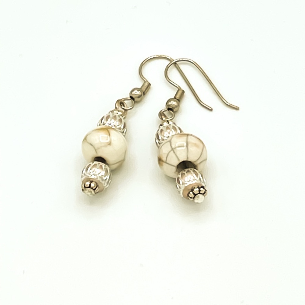 White Cracked Bead Earrings